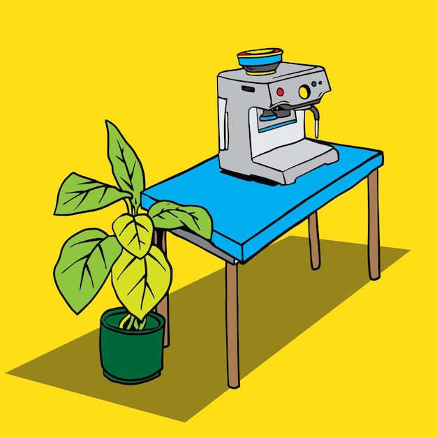 Ilustração de uma mesa de trabalho com uma planta ao lado para cartazes e modelos004