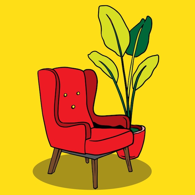 Ilustração de uma mesa de trabalho com uma planta ao lado para cartazes e modelos007