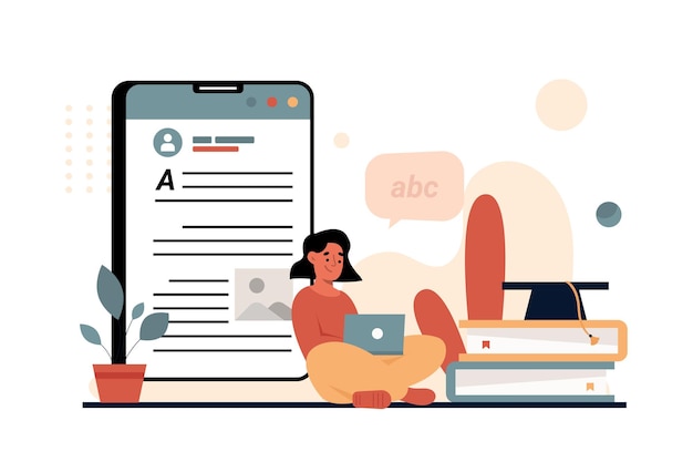 Ilustração de uma mulher abrindo um laptop