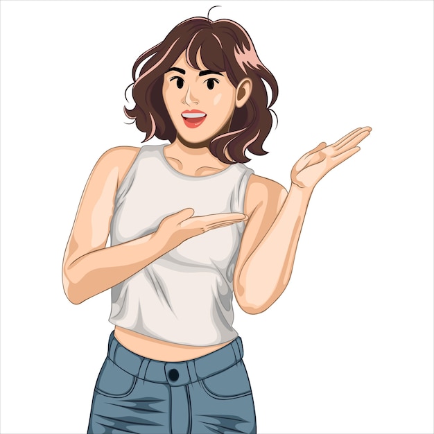 Ilustração de uma mulher apontando um gesto