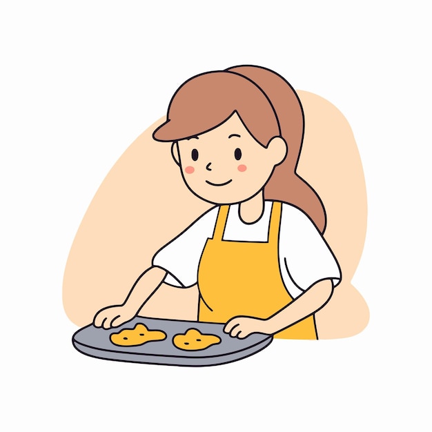 Ilustração de uma mulher assando biscoitos ilustração vetorial no estilo cartoon