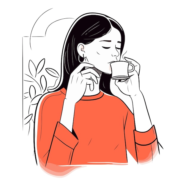 Ilustração de uma mulher bebendo café