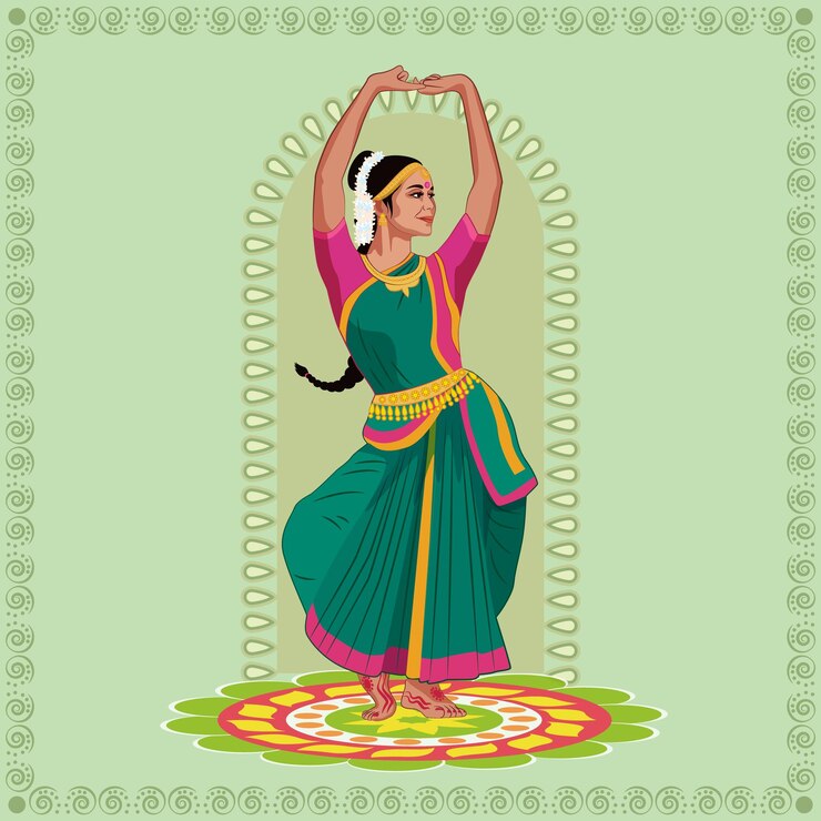 Ilustração de uma mulher executando a dança Kuchipudi dança folclórica tradicional da Índia varot natyam 2