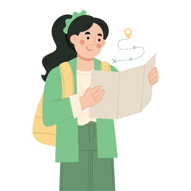 Ilustração de uma mulher feliz viajando