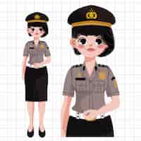 Vetor ilustração de uma mulher policial da indonésia
