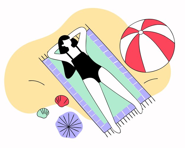 Ilustração de uma mulher relaxando na praia