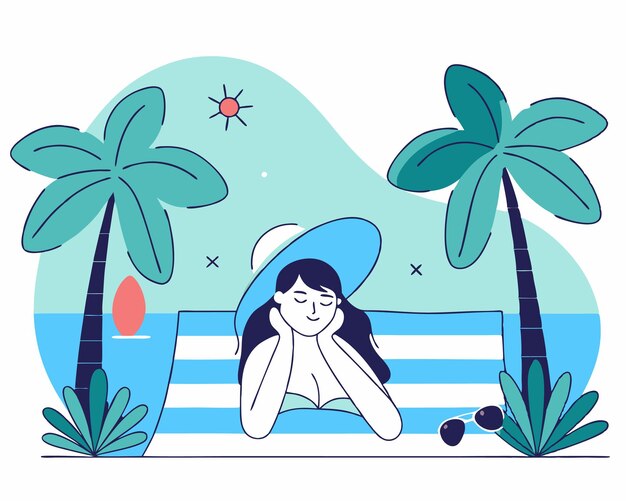Ilustração de uma mulher relaxando na praia