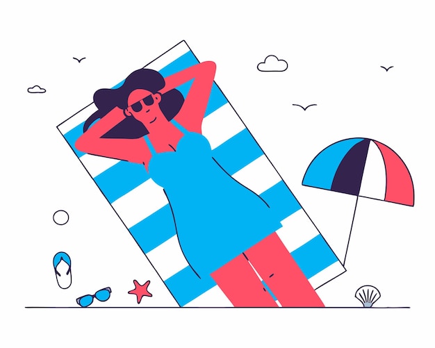 Ilustração de uma mulher relaxando na praia