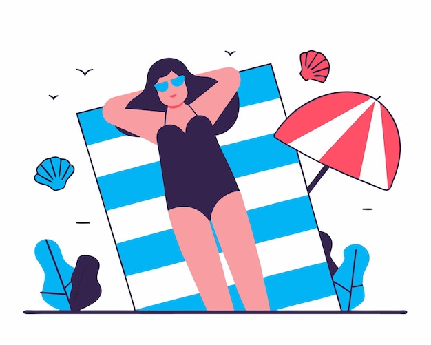 Ilustração de uma mulher relaxando na praia