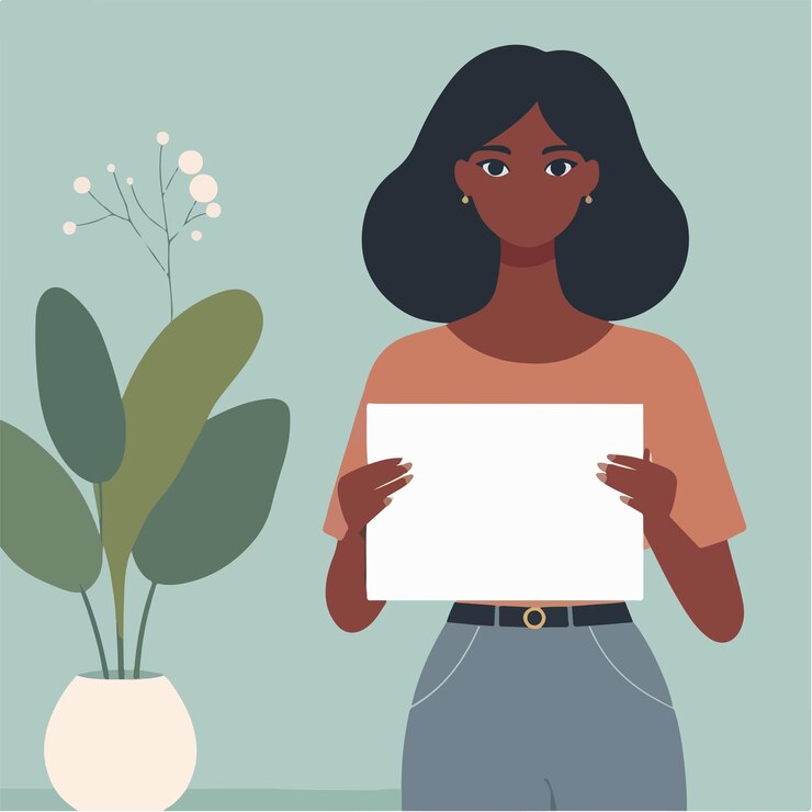 Vetor ilustração de uma mulher segurando um papel em branco em um estilo de design plano