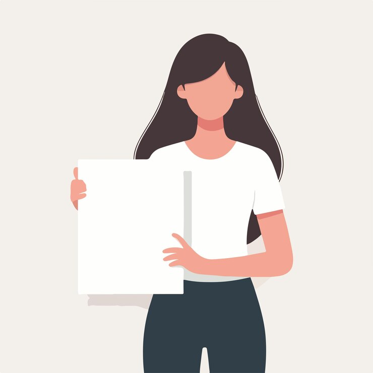 Vetor ilustração de uma mulher segurando um papel em branco em um estilo de design plano