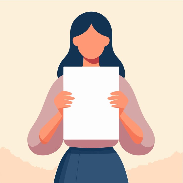 Vetor ilustração de uma mulher segurando um papel em branco em um estilo de design plano