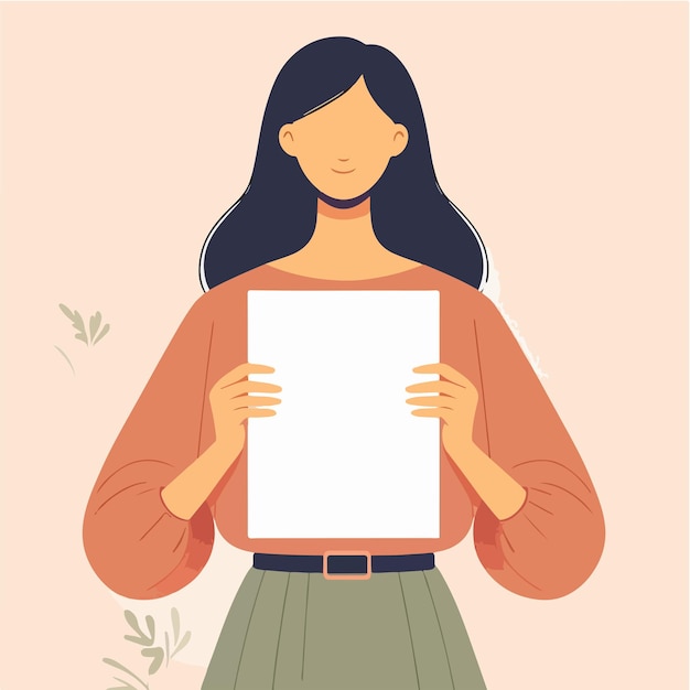 Vetor ilustração de uma mulher segurando um papel em branco em um estilo de design plano