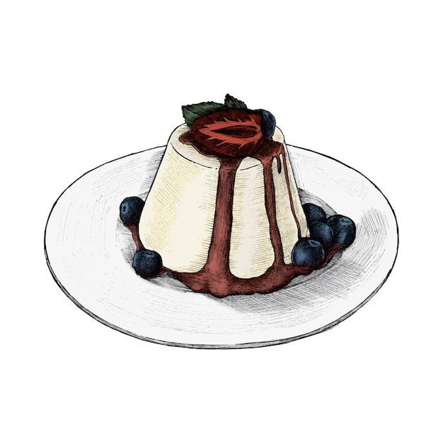 Vetor ilustração de uma panacotta com bagas