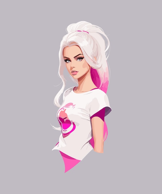 Ilustração de uma personagem barbie vestindo rosa com cabelo branco e maquiagem barbie