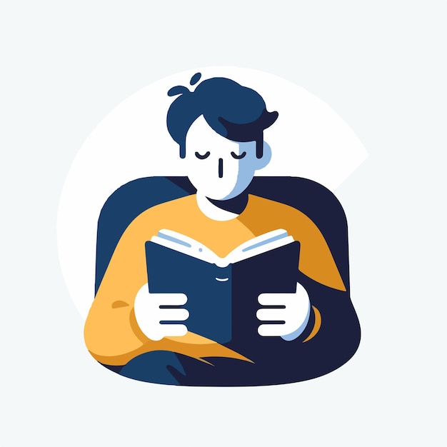 Ilustração de uma pessoa lendo um livro em um estilo de design plano simples