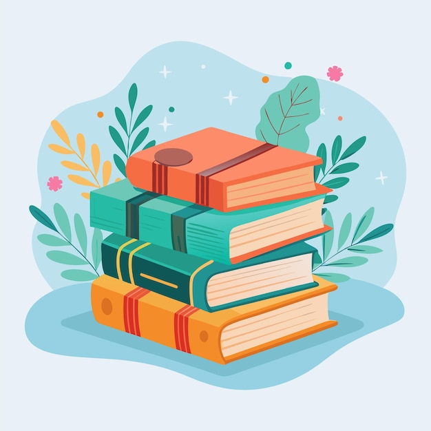 Ilustração de uma pilha de livros desenhada à mão