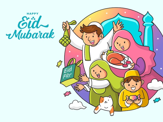 Vetor ilustração de uma reunião de família no eid al fitr