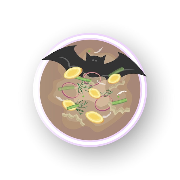 Vetor ilustração de uma sopa palauana feita de carne de morcego, coco, gengibre e outras especiarias.