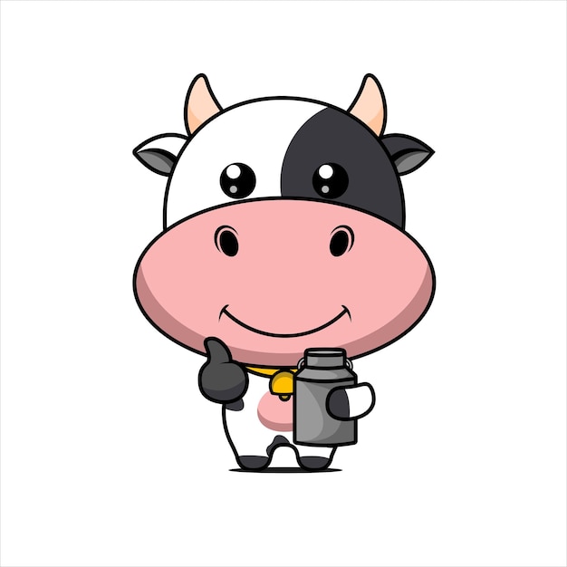 Vetor ilustração de uma vaca fofa carregando uma lata de design vetorial de leite