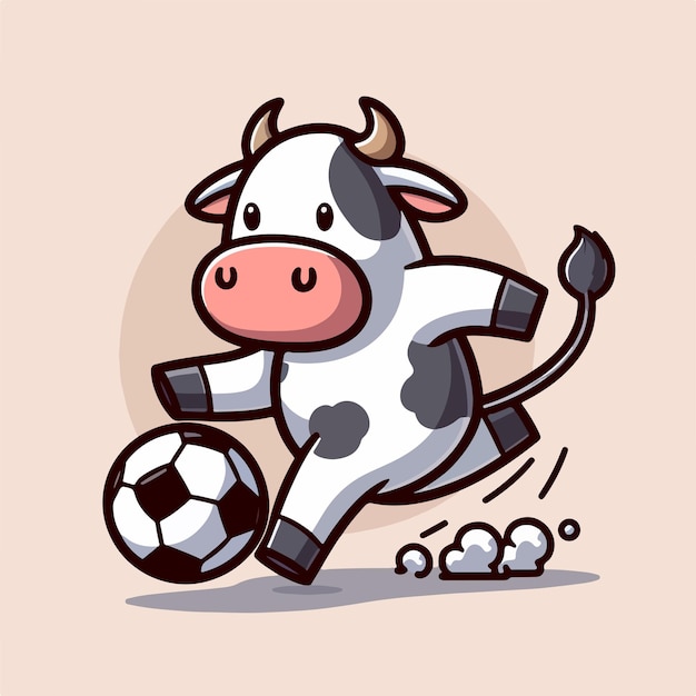 Vetor ilustração de uma vaca jogando bola com um estilo de desenho animado plano e conceito de mascote