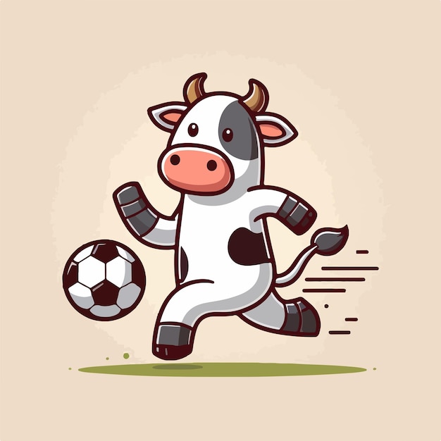 Vetor ilustração de uma vaca jogando bola com um estilo de desenho animado plano e conceito de mascote