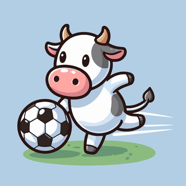 Vetor ilustração de uma vaca jogando bola com um estilo de desenho animado plano e conceito de mascote