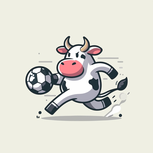 Vetor ilustração de uma vaca jogando bola com um estilo de desenho animado plano e conceito de mascote