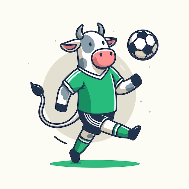 Vetor ilustração de uma vaca jogando bola com um estilo de desenho animado plano e conceito de mascote