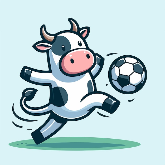 Vetor ilustração de uma vaca jogando bola com um estilo de desenho animado plano e conceito de mascote