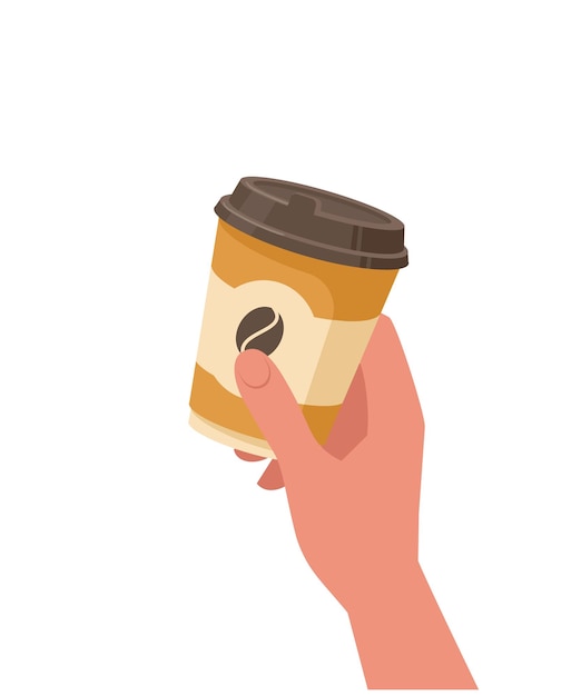 Ilustração de uma xícara de café quente na mão