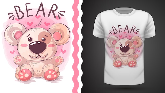 Ilustração de ursinho de pelúcia para design de t-shirt