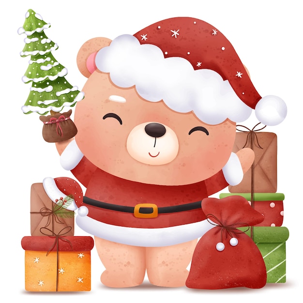 Ilustração de urso de bebê fofo de natal