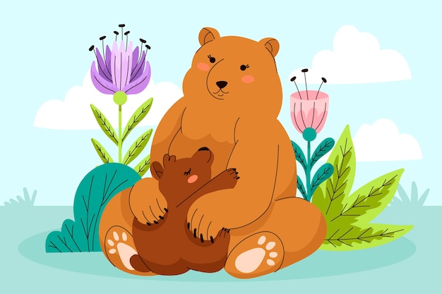 Vetor ilustração de urso fêmea desenhada de mão