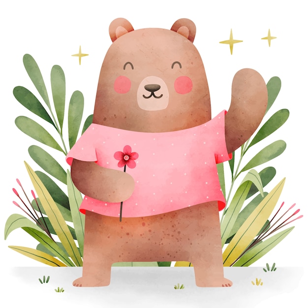 Ilustração de urso feminino em aquarela