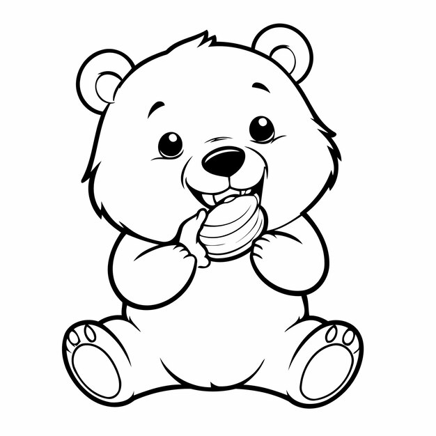 Vetor ilustração de urso preto e branco doodle artwork