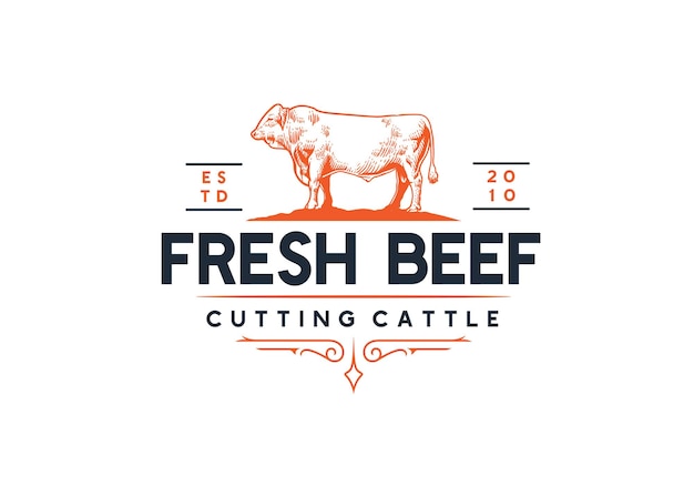 Ilustração de vaca com logotipo de loja de carne fresca