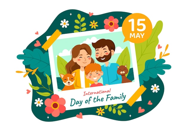 Ilustração de vector de família feliz com mãe, pai e filho personagem para celebração de felicidade e amor