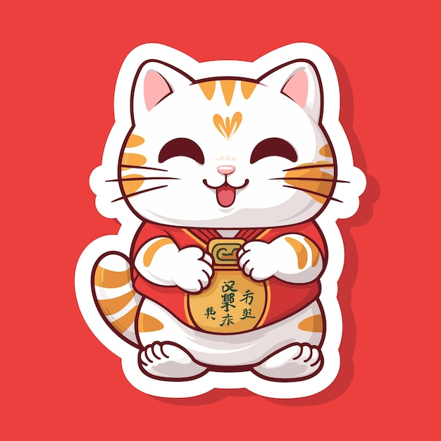 Vetor ilustração de vector lucky cat isolada em fundo branco maneki neko personagem da moda gatinho bonito