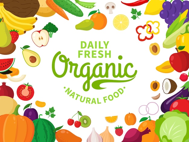 Ilustração de vegetais e frutas vetoriais