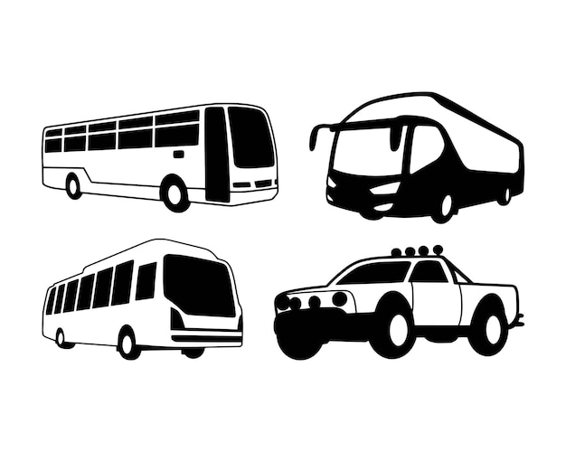 Ilustração de veículo de transporte de ônibus e caminhões