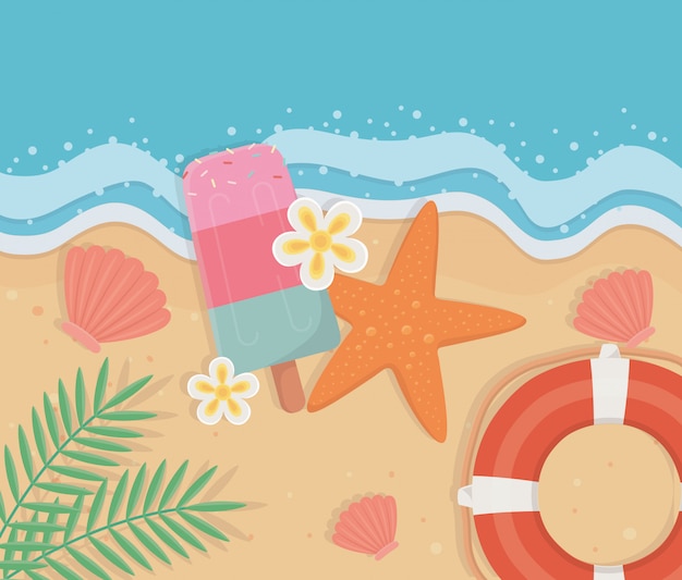 Ilustração de verão e férias com design de elementos de praia