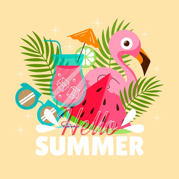 Ilustração de verão plana olá