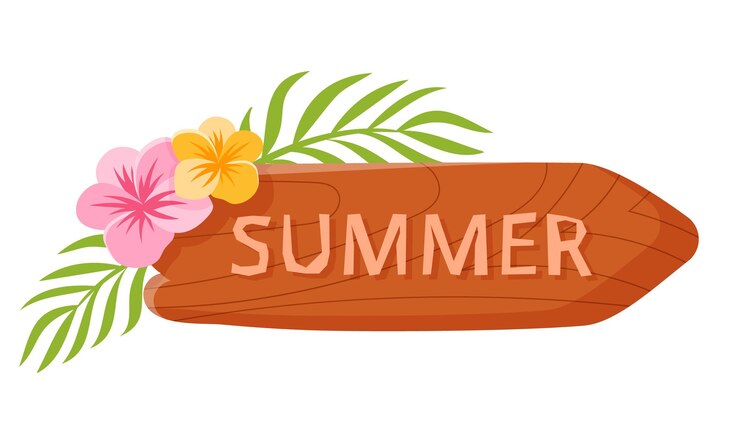 Vetor ilustração de verão tabuleiro de madeira com flores tropicais e texto de verão projeto plano para saudação