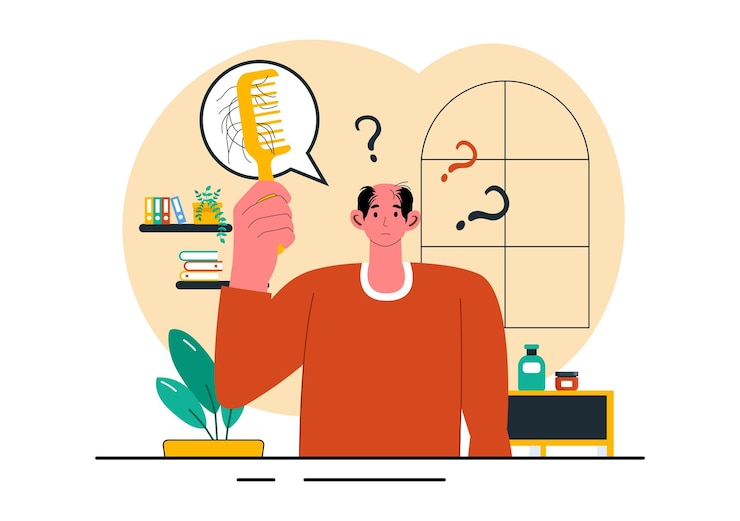 Vetor ilustração de vetor de alopecia com perda de cabelo devido a doença autoimune e calvície em um tema de saúde com um fundo de desenho animado de estilo plano