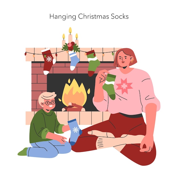 Ilustração de vetor plano da família de Natal