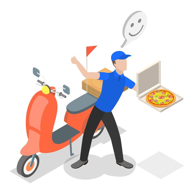 Vetor ilustração de vetor plano isométrico 3d de entrega de alimentos e mercadorias entrega em casa e escritório item 3