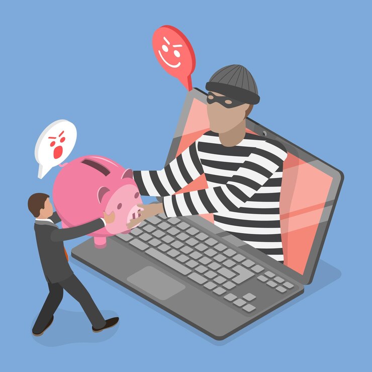 Vetor ilustração de vetor plano isométrico 3d de fraude bancária on-line, hacking e cibercrime