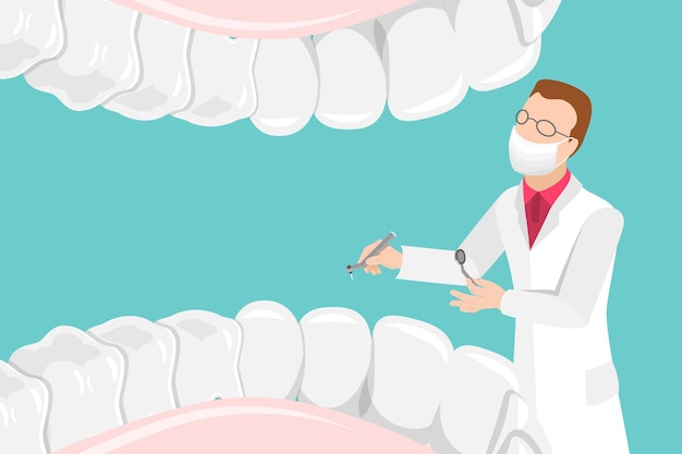 Ilustração de vetor plano isométrico 3D do exame dentário