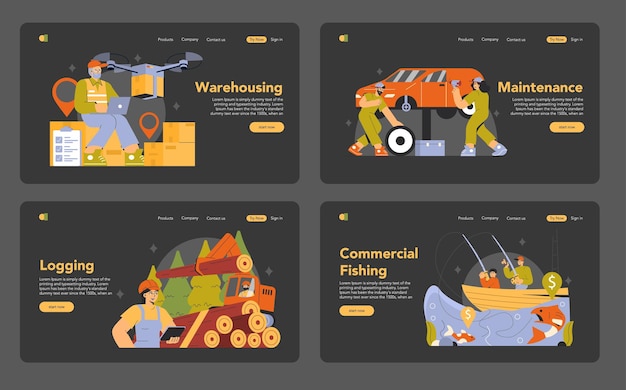 Ilustração de vetores planos de profissões de trabalho